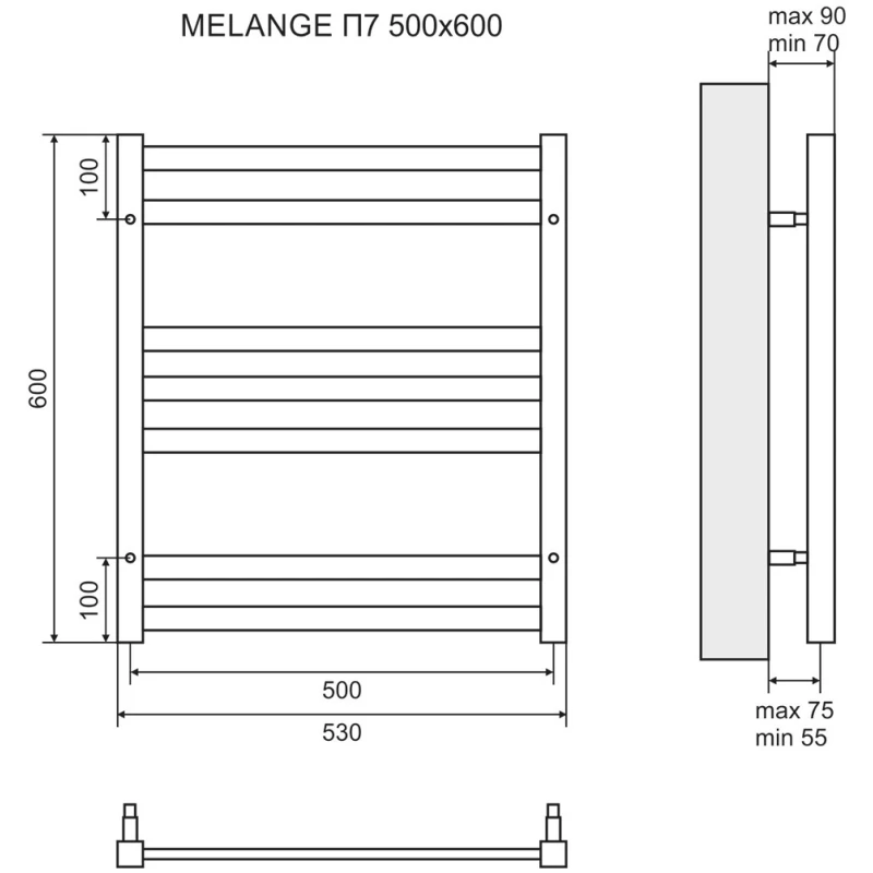 Полотенцесушитель водяной 600x500 Lemark Melange П7 LM49607