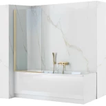 Изображение товара шторка на ванну rea elegant rea-w6601 80 см, профиль золотой матовый, стекло прозрачное