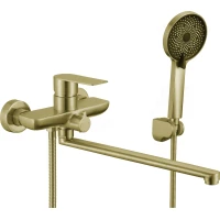Смеситель для ванны Fmark FS8824C универсальный, с душевым гарнитуром, золотой матовый