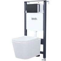 Комплект инсталляция с унитазом IDDIS Profix BASBI02i73 с кнопкой смыва, черный матовый + унитаз подвесной IDDIS Bild безободковый, с сиденьем микролифт, белый