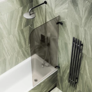 Изображение товара шторка на ванну maybahglass mgv-647-6 40,5 см r, профиль черный матовый, стекло бронза матовая