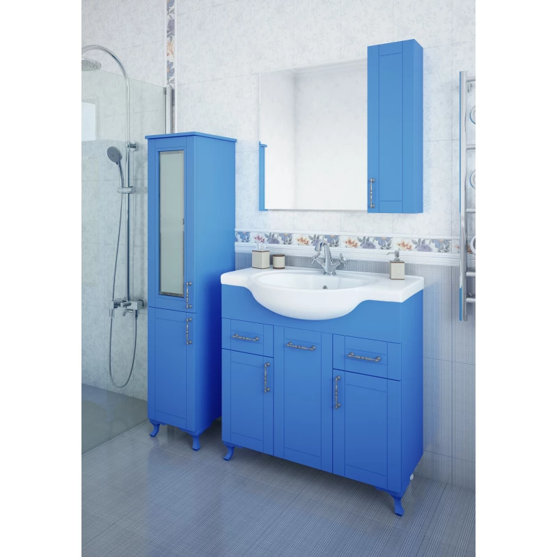 Зеркальный шкаф 82,2x71 см голубой матовый R Sanflor Глория C000005692