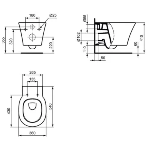 Изображение товара унитаз подвесной ideal standard connect air aquablade e0054v3 черный матовый        