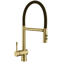 Смеситель для кухни Fmark FS0252C с гибким изливом, золотой матовый/черный