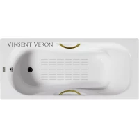 Ванна чугунная Vinsent Veron Aura VAU1808045H/VH0015GD-AS 180x80 см, с ручками, антискользящим покрытием, белый