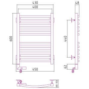 Изображение товара полотенцесушитель электрический 600x400 мэм левый сунержа аркус 2.0 00-5604-6040