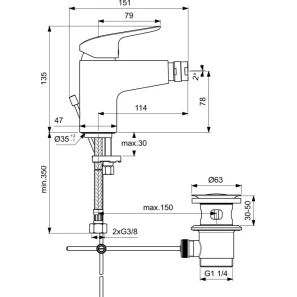 Изображение товара смеситель для биде с донным клапаном ideal standard ceraflex b1718aa
