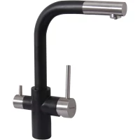 Смеситель для кухни Florentina Кристалл 333.32H.2123.501C с подключением к фильтру, выдвижным изливом, нержавеющая сталь/нуар классик