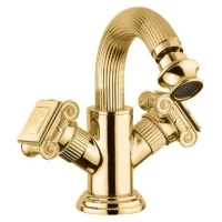 Смеситель на биде с донным клапаном золото 24 карата, ручки металл Cezares Olimp OLIMP-BS2-03/24-O