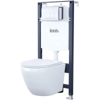 Комплект инсталляция с унитазом IDDIS Profix BASBQ01i73 с кнопкой смыва, хром + унитаз подвесной IDDIS Blanco Q безободковый, торнадо, с сиденьем микролифт, белый