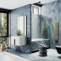 Шторка на ванну MaybahGlass MGV-648-3 40,5 см R, профиль золотой матовый, стекло матовое