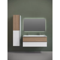 Комплект мебели Sancos Delta DL120W + CN7016 + SQ1200 121 см, подвесной, светлый дуб/белый матовый