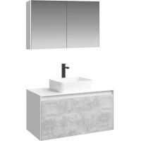 Комплект мебели белый глянец/бетон светлый 100 см Aqwella 5 Stars Mobi MOB0110W + MOB0710BS + 4640021064269 + MOB0410 + MOB0717W