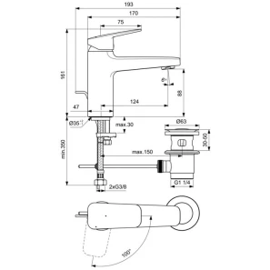 Изображение товара смеситель для раковины с донным клапаном coolstart ideal standard ceraplan bd228aa