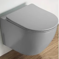 Унитаз подвесной CeramaLux 2197MH безободковый, с сиденьем микролифт, светло-серый матовый