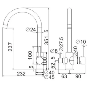 Изображение товара смеситель для кухни belz b76801-3 с подключением к фильтру, вороненая сталь