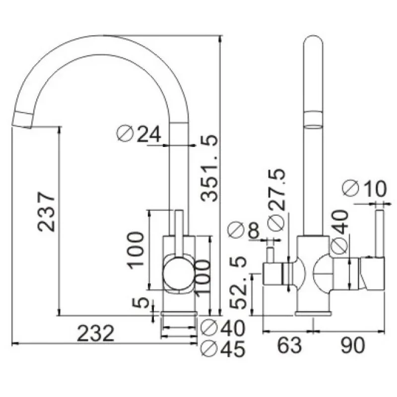 Смеситель для кухни Belz B76801-3 с подключением к фильтру, вороненая сталь