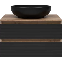 Тумба под раковину Brevita Dakota DAK-09070-19/02-2Я 70,4 см, подвесная, со столешницей, черный матовый/дуб галифакс