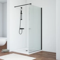Душевая перегородка Vegas Glass EAF NOVO h2000 76 02M Moru 76 см, профиль черный матовый, стекло рифленое