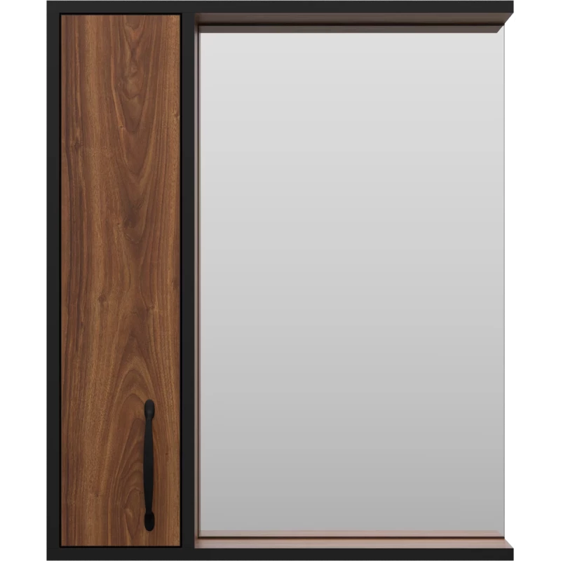 Зеркальный шкаф Misty Кедр П-Кед04060-011Л 60x72 см L, черный матовый/орех