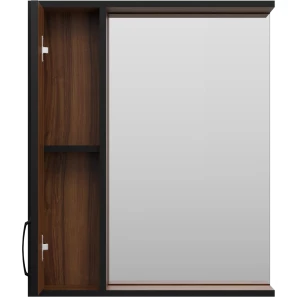 Изображение товара зеркальный шкаф misty кедр п-кед04060-011л 60x72 см l, черный матовый/орех