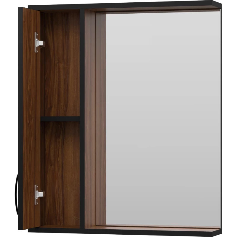 Зеркальный шкаф Misty Кедр П-Кед04060-011Л 60x72 см L, черный матовый/орех