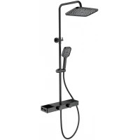 Душевая система Wonzon & Woghand Shelf WW-B3552-MB 300x200 мм, с термостатом, черный матовый