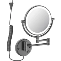 Зеркало косметическое Timo Saona 13376/18 с 5x увеличением, настенное, с подсветкой, выключателем, вороненая сталь