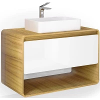 Тумба с раковиной белый/дуб 100 см Jorno Ronda Ron.01.100/P/D-W + Y18293
