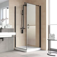 Душевой уголок Vegas Glass EP-Fis LUX 80*110 02M 02 R 80x110 см R, профиль черный матовый, стекло шиншилла