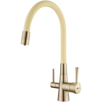 Смеситель для кухни Lemark Comfort LM3075B-Beige с подключением к фильтру, гибким изливом, бронза/бежевый