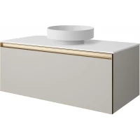 Тумба с раковиной Armadi Art Quatro Cashmere 790-M1-120-CM-MG-LED + 792-120-W + 801-MW 121 см, подвесная, со столешницей, подсветкой, кашемир матовый