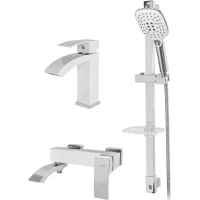 Комплект смесителей Hansberge Cubito H7077W с душевым гарнитуром, хром/белый