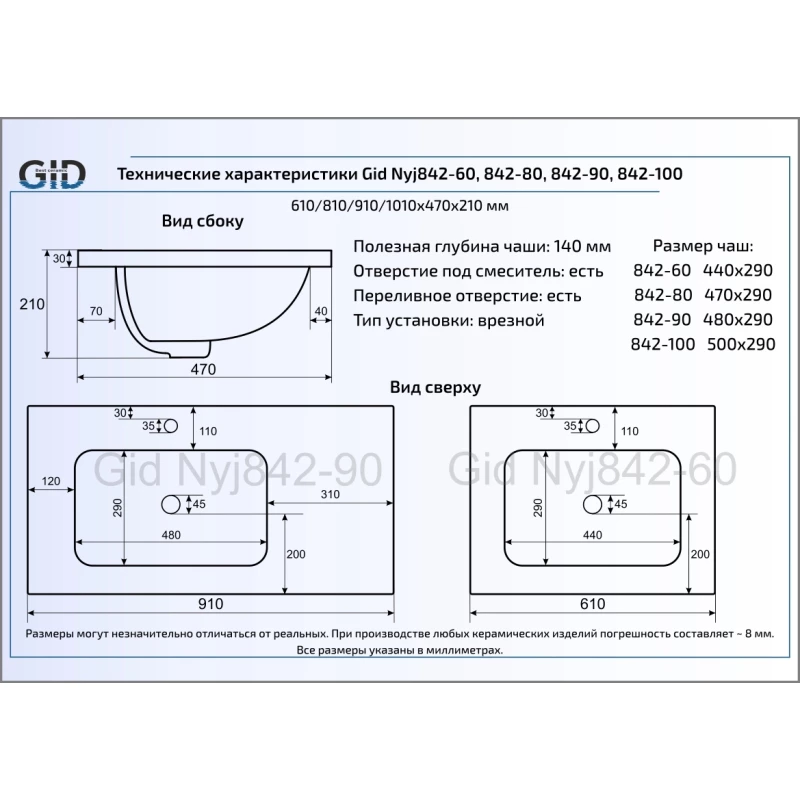 Раковина 91x47 см GID Simple N NYJ842-90 Раковина 91x47 см GID Simple N NYJ842-90