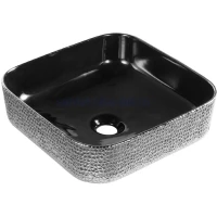 Раковина-чаша CeramaLux D1303H020 39x39 см, накладная, черный/серебро