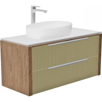 Тумба под раковину ЗОВ Валенсия V100Z-KPW 100 см, подвесная, со столешницей, дуб медовый/зеленый матовый