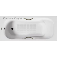 Ванна чугунная Vinsent Veron Aura VAU1808045H/VH0015BR-AS 180x80 см, с ручками, антискользящим покрытием, белый