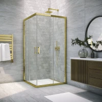 Душевой уголок Vegas Glass ZA TUR NOVO 100 09 crystalvision 100x100 см, профиль золотой, стекло прозрачное