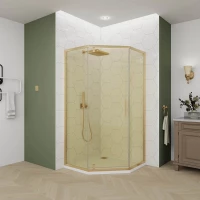Душевой уголок Veconi Ottimo OP10G-8080-14-C9 80x80 см, профиль золотой матовый, стекло янтарное
