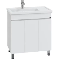 Тумба под раковину Санта Марс 700410 76,5 см, напольная, белый глянец/светлый дуб