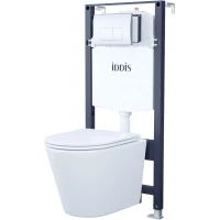 Комплект инсталляция с унитазом IDDIS Profix BASC010i73 с кнопкой смыва, хром + унитаз подвесной IDDIS Calipso безободковый, с сиденьем микролифт, белый