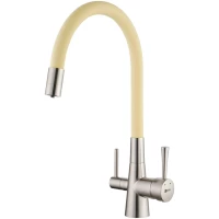 Смеситель для кухни Lemark Comfort LM3075BN-Beige с подключением к фильтру, гибким изливом, никель матовый/бежевый