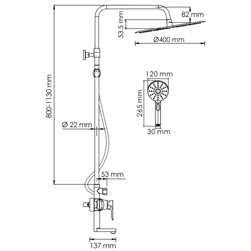 Душевая система 400 мм WasserKRAFT A166.117.127.087.CH