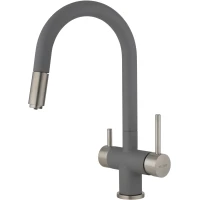 Смеситель для кухни PEZARO PZM.304-49.ALUMIN.INOX с подключением к фильтру, выдвижным изливом, нержавеющая сталь/алюметаллик
