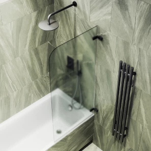 Изображение товара шторка на ванну maybahglass mgv-648-6 40,5 см r, профиль черный матовый, стекло матовое