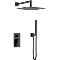 Душевой комплект Boheme Qubic 474-3-B 300 мм, со смесителем, черный матовый