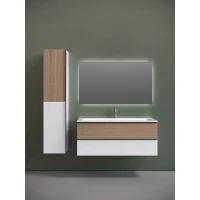 Комплект мебели Sancos Delta DL120W + CN7017 + SQ1200 121 см, подвесной, светлый дуб/белый матовый