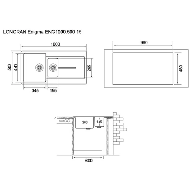 Кухонная мойка арена Longran Enigma ENG1000.500 15 - 47