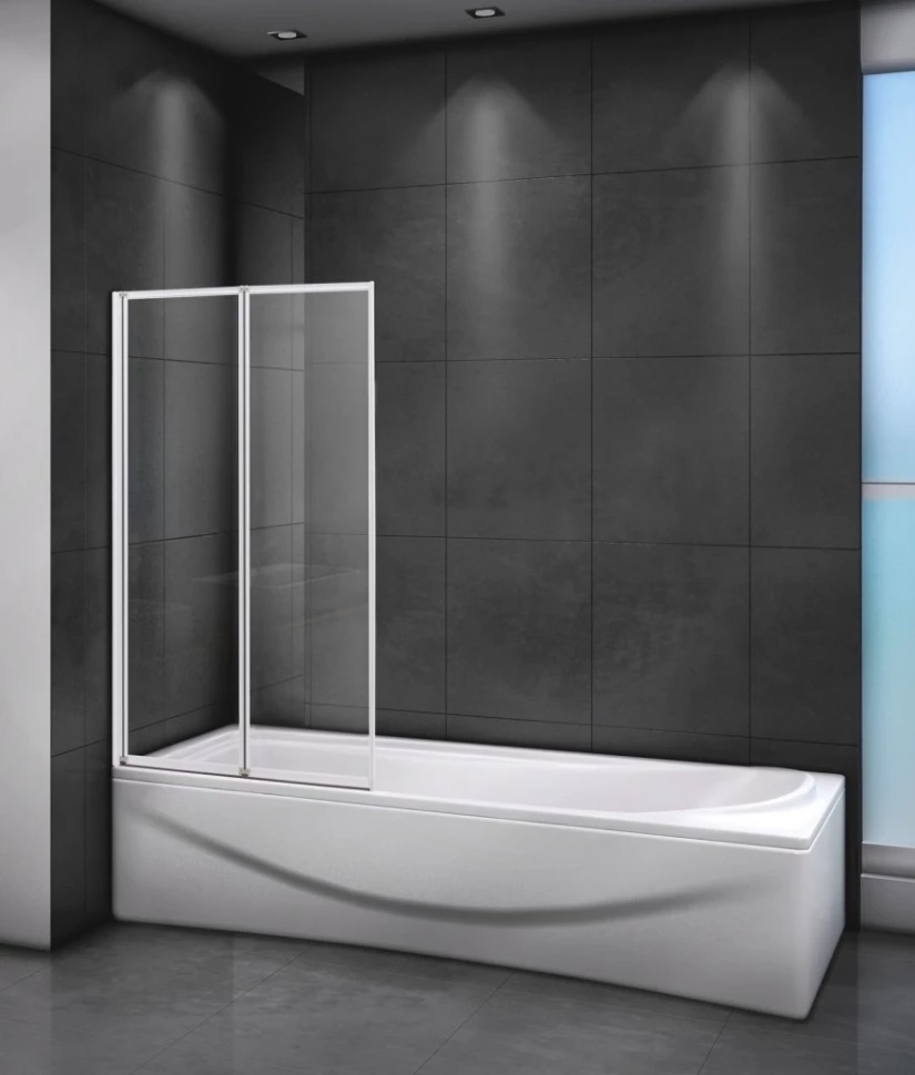 Шторка на ванну Cezares Relax RELAX-V-2-80/140-C-Bi 80 см, профиль белый глянец, стекло прозрачное