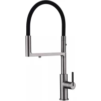 Смеситель для кухни Paulmark Tornado To213402-GM с подключением к фильтру, гибким изливом, вороненая сталь